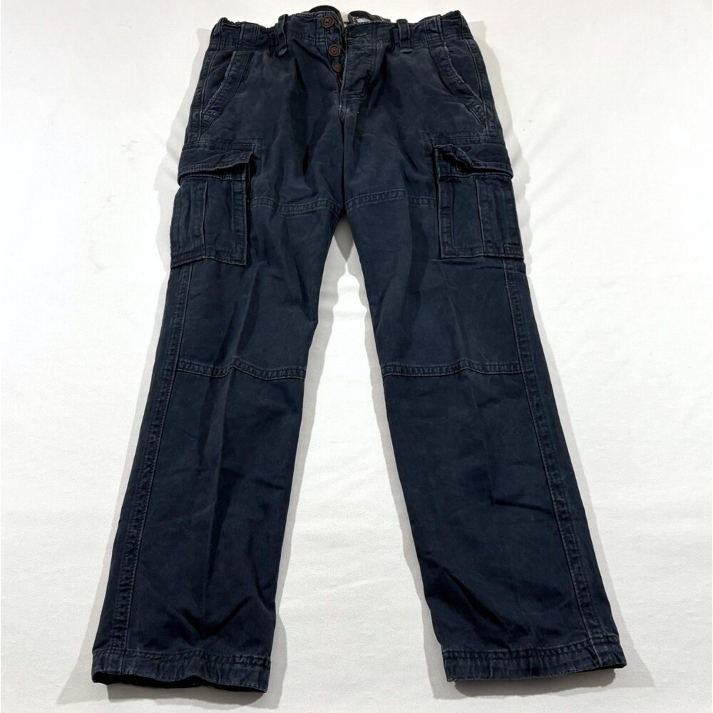 Abercrombie & Fitch Cargo Pants Mens Blue Utility Distressed Button Fly Sz 28